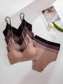8件套舒适波浪边果冻胶带可拆卸文胸无缝内衣套装 - 彩色 - 查看 4