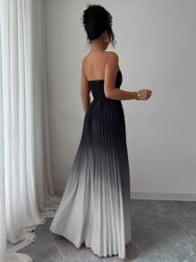 Elenzga Váy suông chữ A nhún eo thanh lịch lãng mạn màu gradient không dây cho nữ - Nhiều màu - Xem 2