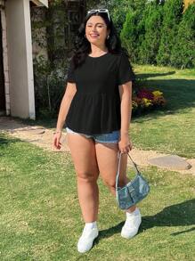 Solflare 黑色刺绣镂空大码T恤，夏季时尚单品 - 黑色 - 查看 3