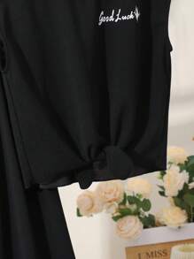 Conjunto de verano informal de top corto sin mangas con estampado de letras y falda larga para adolescentes