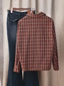 INAWLY 休闲格子长袖女式衬衫 - 棕色 - 查看 2