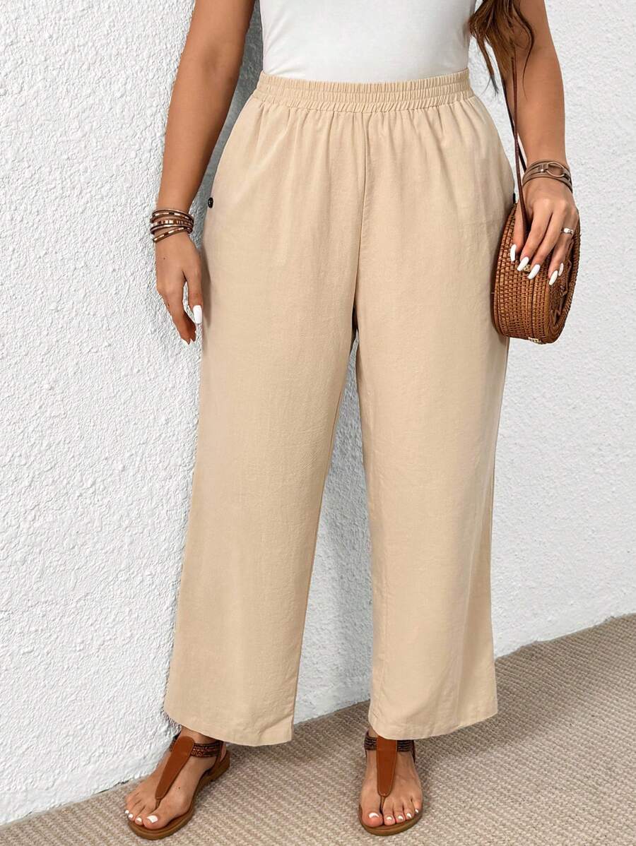 EMERY ROSE بنطلون كاجوال صيفي فضفاض بخصر مطاطي للنساء ذوات الأحجام الكبيرة