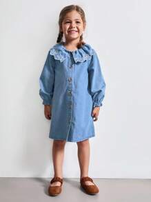 Maija Kids Maija Kids 年轻女孩可爱彼得潘领纽扣长袖牛仔上衣