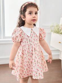 Vestido de manga corta con estampado de Peter Pan Collar Ditsy para niña bebé - Rosa - Ver 6