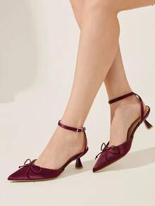 CUCCOO CHICEST 女士尖头缎带蝴蝶结细高跟中跟鞋，舒适浪漫优雅甜美浅粉色正装鞋，适合约会、下午茶、办公室、花园派对 - 中紫紅色 - 查看 3