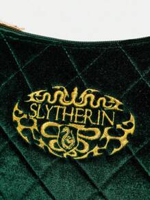 HARRY POTTER X SHEIN 女士字母刺绣绿色拉链时尚单肩包