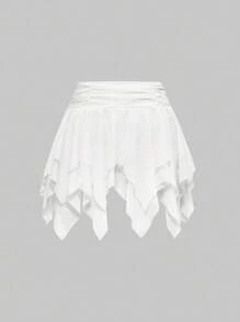 ROMWE Jupe asymétrique en maille avec décoration papillon pour femme - Blanc - Voir 2