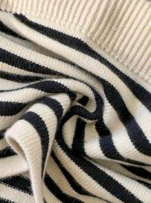 Skyraze 女士时尚条纹抹胸短款针织上衣 - 杏色 - 查看 4