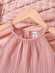2pcs Tween Girls' Vacation Casual Solid Color Halter Top And Pants Set - Dusty Pink - View 3