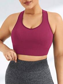Gameset SHEIN Sport 加大码纯色舒适无缝运动文胸 - 酒紅色 - 查看 4
