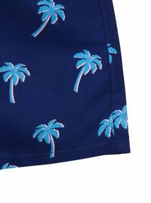 Palasendo 男士松紧腰抽绳口袋宽松休闲夏季沙滩短裤 - 藏蓝色 - 查看 4