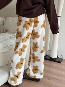 DAZY Tween Girl Bear Print Warm Pajama Pants Thermal Lined,Winter - White - View 2