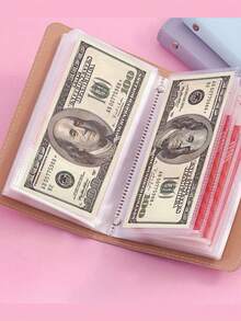 1 PIEZA Libro de ahorro de efectivo para billetes y monedas - Cartera portadora de dinero estética con cremallera, cuaderno planificador de presupuesto, organizador de billetes de dólar, bolsillo para monedas de viaje, regalo para hombres y mujeres, almacenamiento de moneda coleccionable