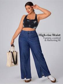 Flexra Plus Size Women Cowgirl Blue Stretchy Personalized Straight Leg Jeans, Rodeo