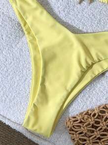 Swim Mod Conjunto de bikini de mujer con tirantes finos, unicolor y decoración metálica, sexy, para verano - Amarillo - Ver 6