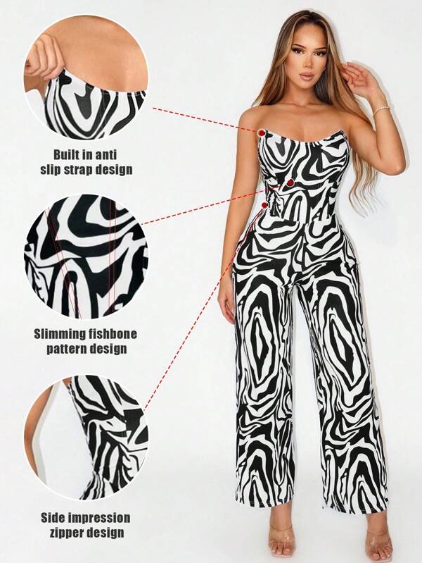 Sirith Estuche de verano para mujer con estampado animal de cebra y bandeau con diseño de espina de pescado