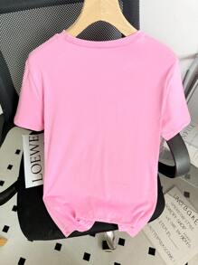 INAWLY 女式蝴蝶印花短袖T恤图案T恤女式上衣 - 粉色 - 查看 2