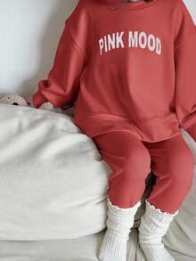 DAZY 2pcs/Set Young Girls Round Neck Letter Print Outfit, Fall