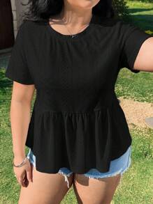 Solflare 黑色刺绣镂空大码T恤，夏季时尚单品 - 黑色 - 查看 5