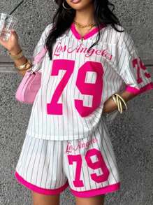 Coolane Kids 少女 Slaydiva 两件套：女孩休闲运动衫“洛杉矶”79号图案印花 T 恤和短裤，2025 年春夏 - 白色 - 查看 4