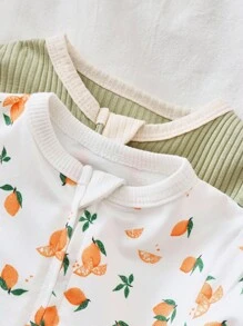 SHEIN 2pcs Newborn Baby Girl Casual Knit Elastic Splice Color Long Sleeve Jumpsuit Fall Clothes Set - Multicolor - View 4