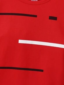 SHEIN Chàng trai trẻ Sọc Vòng cổ Ngắn tay Áo thun Và Bộ quần short - Đỏ - Xem 8