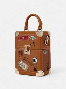 HARRY POTTER X SHEIN 女士时尚字母图案盒形顶部提手包 - 棕色 - 查看 5