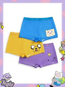 Adventure Time X ROMWE Plus Size Women Comfortable Cartoon Graphic Boyshorts Set - Multicolor - View 1