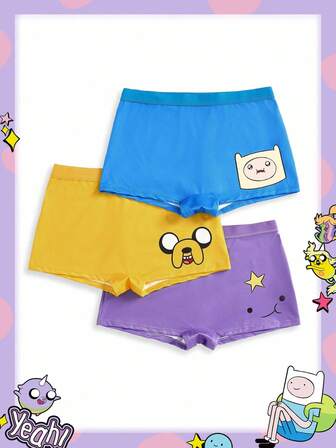 Adventure Time X ROMWE 3pcs/Set Colorblock Women's Boyshort Panties