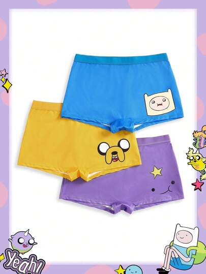Adventure Time X ROMWE 3pcs/Set Colorblock Women's Boyshort Panties