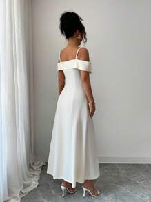 Elenzga 女士优雅蝴蝶结腰修身无袖中长连衣裙，高端大气，百搭减龄 - 杏色 - 查看 2