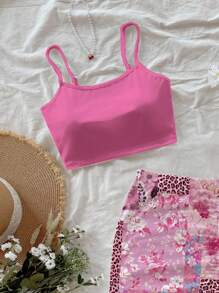 Soleia Ensemble 2 pièces pour femmes, comprenant un débardeur casual unicolore et une mini-jupe imprimée à fleurs et léopard, pour les vacances