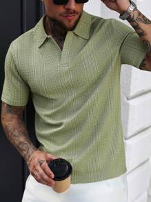 Manfinity Homme 男士纯色短袖休闲通勤 Polo 衫 - 綠色 - 查看 1