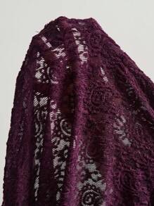 Bohemela 休闲针织蕾丝鸡心领长袖修身女上衣 - 紫色 - 查看 8