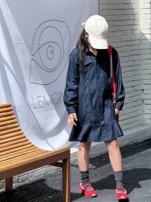 Dazy Kids Mädchen Denim Kleid mit Kragen und Langarm