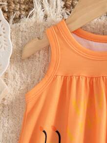 SHEIN Baby Girls' Cute Bee Animal Element Sleeveless Dress, Fashion New Style For Spring & Summer - Orange - View 6
