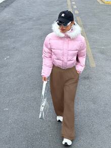 SHEIN EZwear Women's New Style Grey Loose Fit Casual Sports Pants Brown - Coffee Brown - View 4