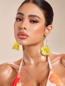 SHEIN SXY Fashion Exaggerated Floral Elegant Casual/Vacation Earrings For Women - Yellow - View 2