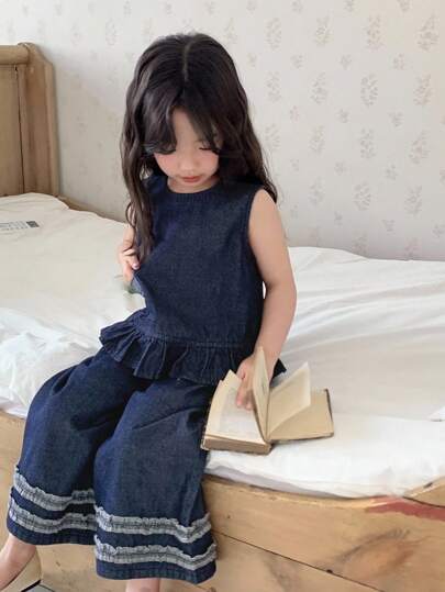 Dazy Kids 女童无袖上衣和牛仔裤套装