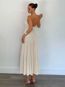 Siren Gaze Women's Floral Embroidery Asymmetric Ruffle Hem Dress Summer Elegant Evening Dress - Apricot - View 2