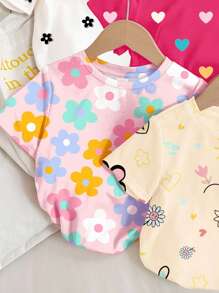 SHEIN 4pcs/Set Baby Girl Casual Minimalist Round Neck Short Sleeve T-Shirt, Suitable For Spring/Summer - Multicolor - View 3