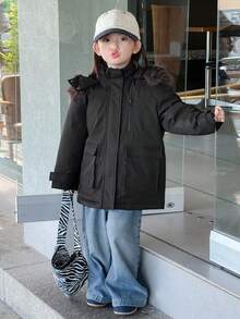 Dazy Kids 女童棉衣，小女孩秋装 - 黑色 - 查看 2