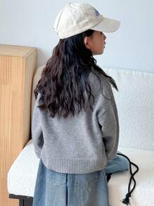DAZY Young Girl Casual Letter Pattern Sweater, Autumn/Winter - Grey - View 3