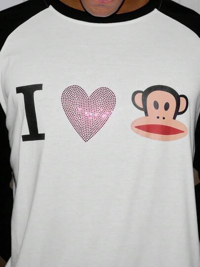 Paul Frank X ROMWE Men Rhinestone Detail Letter Cartoon Pattern Contrast Raglan Long Sleeve T-Shirt
