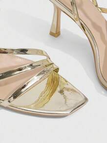 CUCCOO SZL Women's Gold Strap Square Toe High Heel Sandals - Gold - View 8