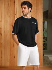 Manfinity BRENVOR Camiseta decorativa de hombre con concha bordada negra