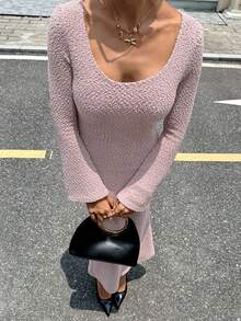 Siren Gaze Elegant Casual Long Fitted Dress For Women, Spring/Autumn Winter - Apricot - View 8