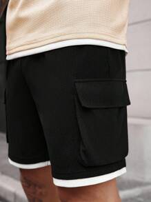 Manfinity Homme Men's Pocket Round Neck Short Sleeve Casual T-Shirt And Drawstring Waist Shorts Set,2pcs Men's Embellished Short Sleeve T-Shirt And Shorts, Men's Solid Color T-Shirt & Shorts Set, Casual Minimalist Everyday Wear White Outfits For Men Men White Outfit Men 2 Pieces Outfit Men Two Pieces Casual,Summer Outfit For Men