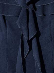 GlowEve 女式纯色V领荷叶边休闲夏季衬衫 - 藏蓝色 - 查看 4