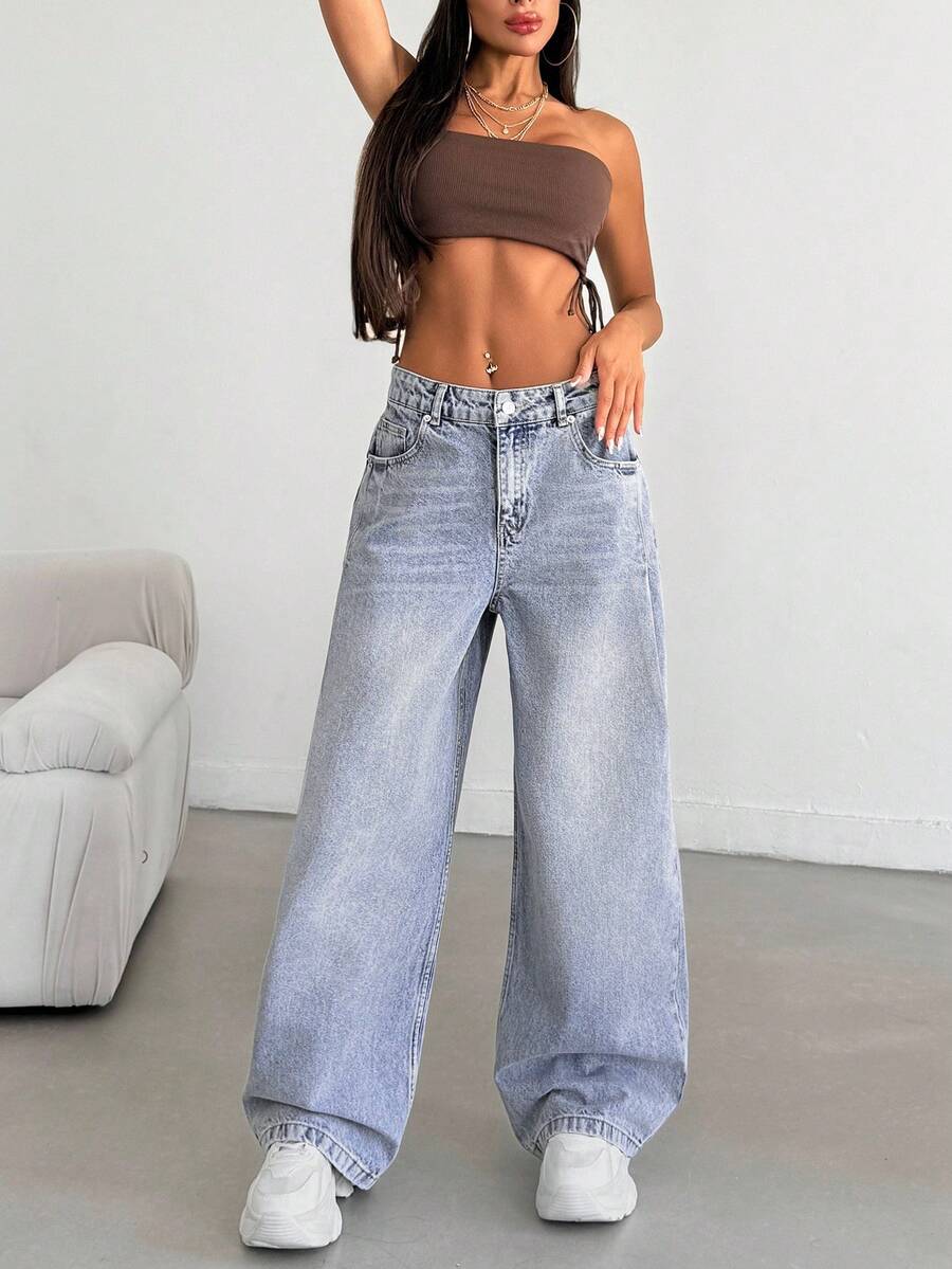 EURMUSE Damen lässige, weite Jeans mit Waschung für den Alltag